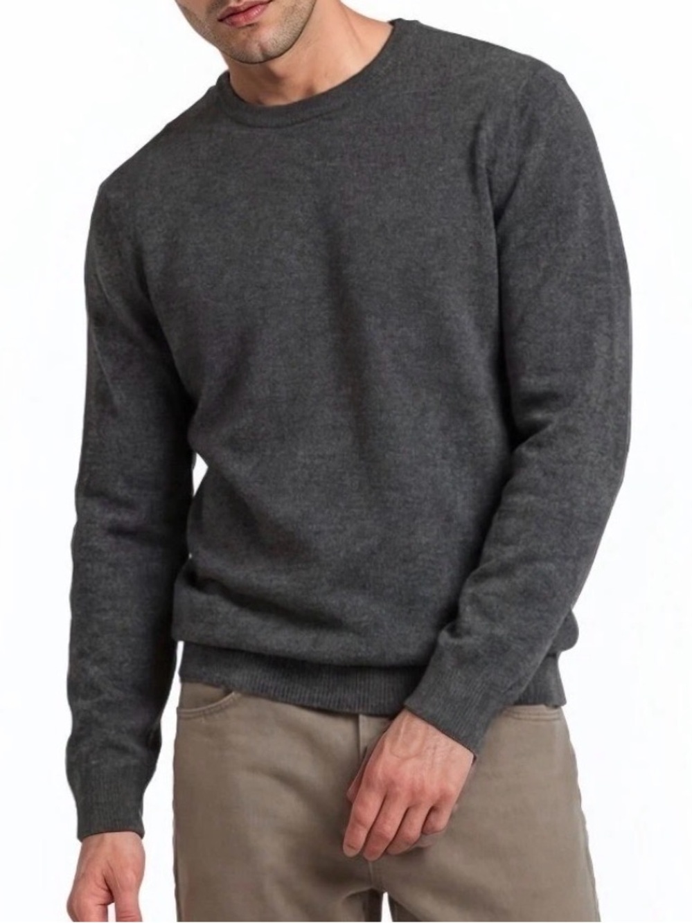 Lands' End Men's 100% Cashmere Dark Gray Crewneck Sweater